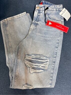 GUESS Light Blue Distressed High-Rise Straight Jeans